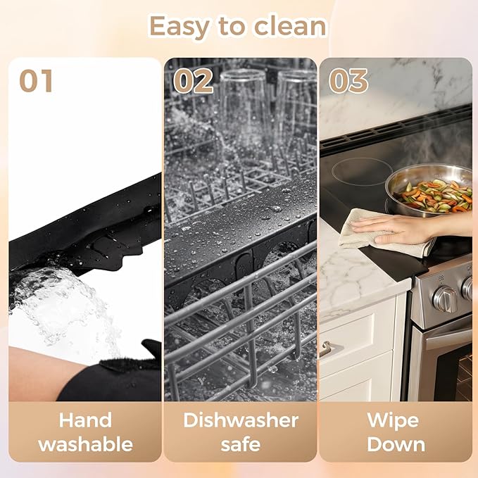 Silicone Stove Gap Covers with Stainless Steel, Oven Gap Filler Seals Gaps Between Stovetop and Counter, Stove Gap Guards Range Trim Kit, Easy to Clean Stove Gap Guard (Black 2 Pack,20.86")