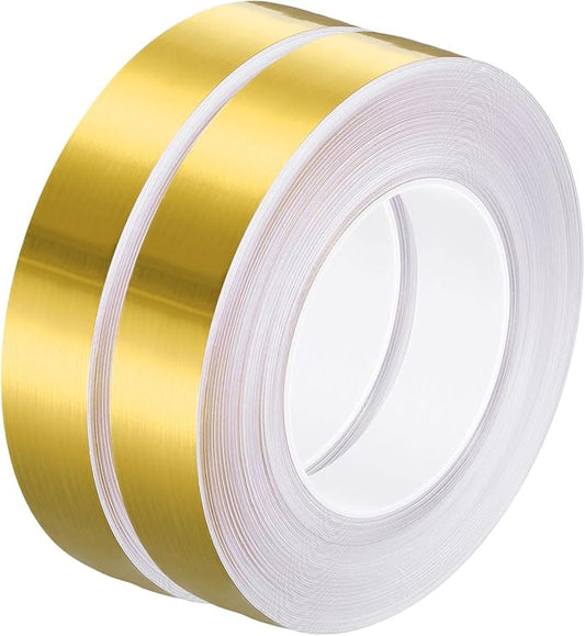 HARFINGTON 2Pcs Floor Tiles Gold Foil Lines Metallic Mirror Tape 0.98" x164 Ft Self Adhesive Decor Floor Wall Seam Sticker Waterproof Gap Sealing Tape for Kitchen Bathroom Cabinet
