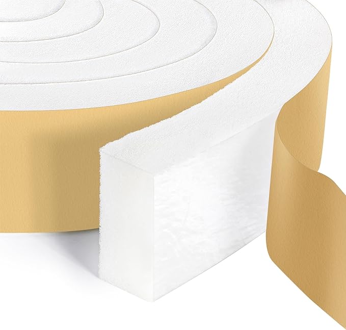 High Density Foam Tape Air Conditioner Window Seal, 2x1 Inch Thick Foam Stripe with Adhesive for Window AC Insulation, Weather Stripping for Doors and Windows Insulation, AC Foam Tape, White