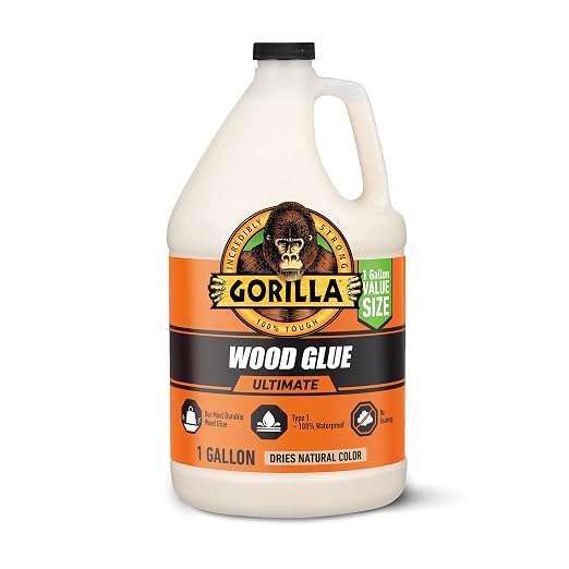 Gorilla Wood Glue Ultimate, Waterproof High‑Strength Wood Glue, Natural Dry Finish, 1 Gallon