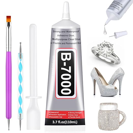 B7000 Glue Clear with Precision Tip for Rhinestones, 1 Pcs 110 mL/3.7 fl oz | Strong Adhesive Jewelry Bead Gem Glue, Quick Dry Bedazzling Glue for Jewelry Making Repairs Fabric Clothes Shoes DIY Crafts
