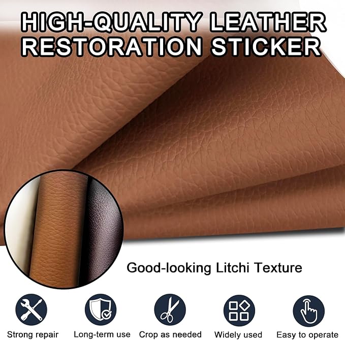 Leather Repair Patch Tape,3.9 x 63 Inches Self Adhesive Leather Patches for Furniture,Vinyl Repair Kit for Car Seat,Couches,Sofas,Office Chairs,Light Brown