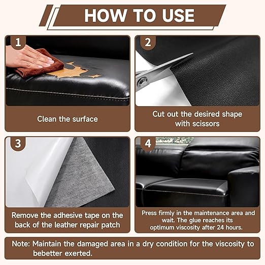 Leather Repair Tape, self-Adhesive Leather Repair Patch, for car seat Repair, Suitable for Sofas, Furniture, Seats, Strong Adhesive Leather Repair Tape (Black, 7.87x 85in)