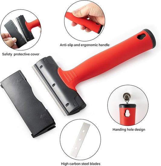 Gomake 4 Inch Razor Blade Scraper Tool Razor Scraper with Extra Razor Blades Cleaning Scraper Remover for Removal Floor Stove Scraping Labels and Decals Sticker on Car Window Glass (W81)