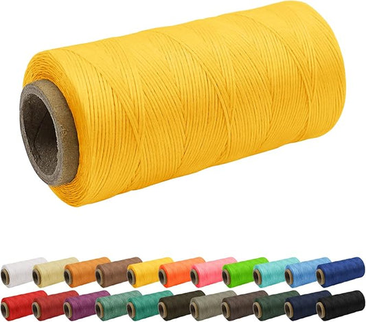 JeogYong 1mm Waxed Thread, 284 Yards 150D Flat Leather Sewing Thread, Hand Sewing Waxed Cord for Leather Craft, Bookbinding, Shoes Repairing (Yellow)