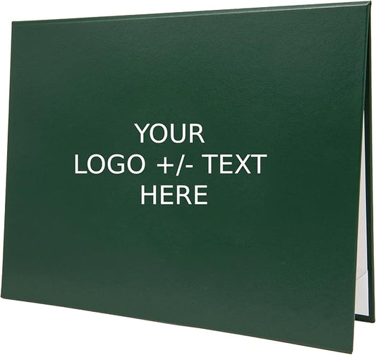 Premium Green Faux Leather Document Cover 8x6 Small Size | Tent-Style Opening, Non-Padded, Custom Metallic Foil Printing | Ideal for Diplomas, Awards, Certificates with Professional Finish
