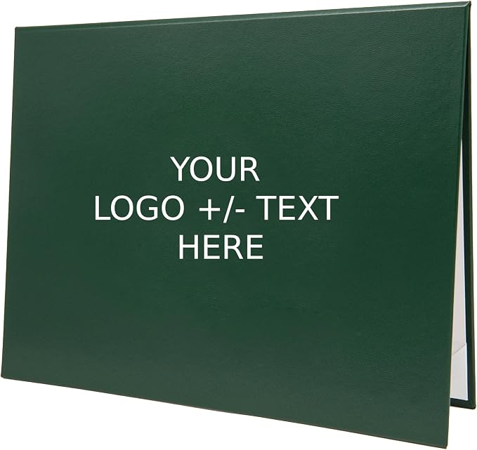 Faux Leather Document Cover with Custom Metallic Foil Printing, Tent-Style Opening, Non-Padded Hardback, Professional Presentation for Awards, Diplomas, Certificates (Green, 11x14 Large Size)
