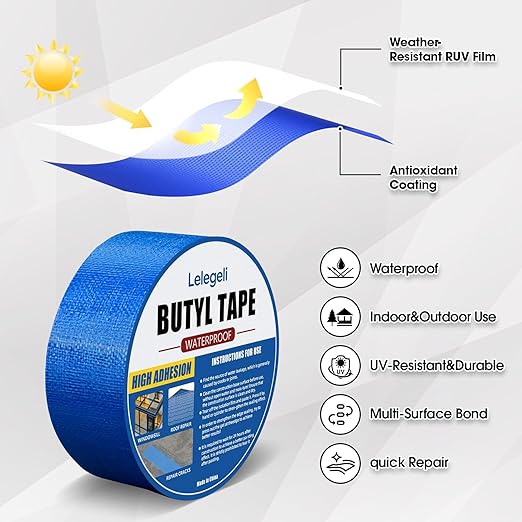 Blue Duct Tape Heavy Duty Waterproof for Sloar Pool Cover Repair, Strong Adhesive, UV Resistant, All Weather Sealant Tape for Indoor Outdoor Repairs, Pool Liner Patch Tape 2 Inch x 16ft