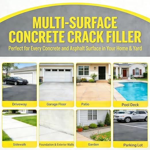 Concrete Cement Crack Filler Self-Leveling Sealant, Waterproof Fast-Drying Concrete Sealer Repair, Flexible Easy DIY Crack Seal Gule for Driveway, Sidewalk, Patio, Garage Floor, Asphalt - 1PACK