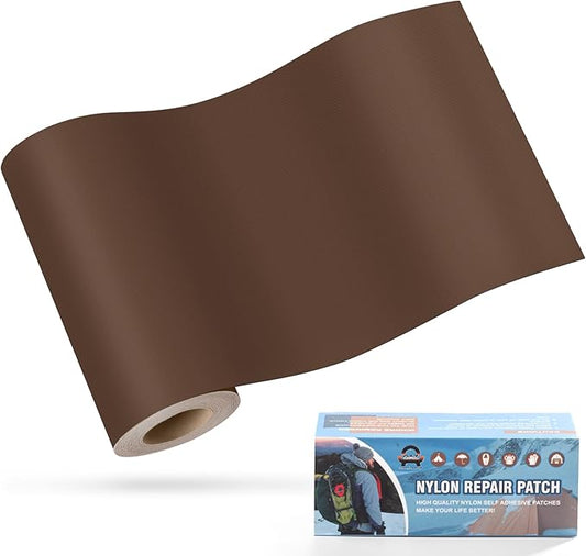 OAZ 3.9 x 63 inch Nylon Repair Patches Nylon Fabric Patch Self-Adhesive Fabric Repair Tape Waterproof Lightweight Outdoor Gear Patch Kit for Down Jacket Clothing Tent Bag (Brown)
