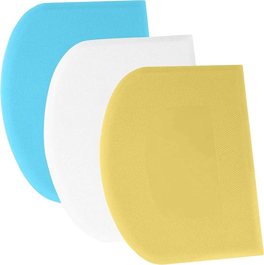 SURDOCA Dough Scraper Bench Scraper - 3P 13x7.9" Plastic Flexible Bowl Scraper, Sharp Edge & Angles Cake Scraper. Non-Slip Bakeware Decorating Tools Sculpting & Modeling Tools - Yellow+White+Blue