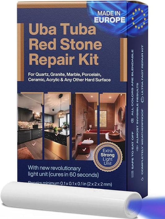 UBA Tuba & Black Stone Repair DIY Kit (Red, Black & Clear Color) - Ideal as Granite Repair Kit I Works Great as Quartz Countertop Repair Kit I Also for Ceramic, Tile and Porcelain Repair Kit