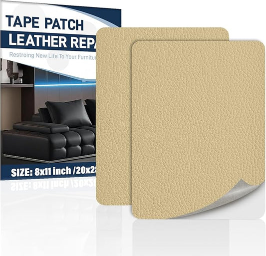 Zenyao Leather Repair Patch Tape - Self Adhesive Leather Repair Kit for Car Seat Furniture, Vinyl Repair Patch for Couch Sofa, Waterproof Fix for Tears, 8x11 Inch Sheet, 2 Pieces, White Khaki