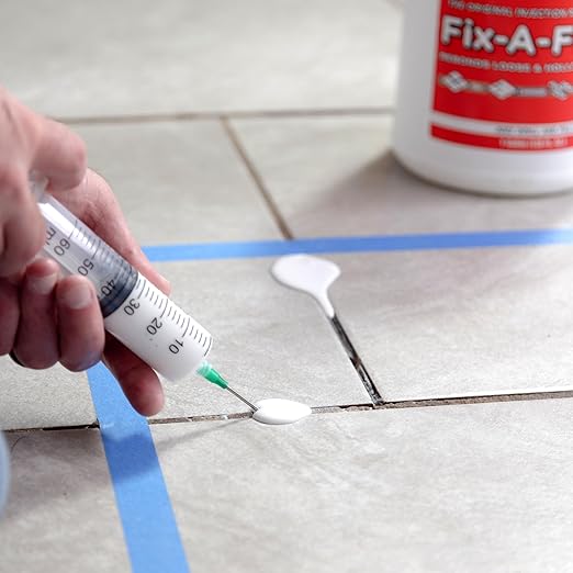 The Original Fix-A-Floor Loose Tile Repair Adhesive with Syringe - Tile, Porcelain, Ceramic, Marble, Stone & Wood Floor Repair Adhesive - Pack of 2