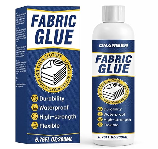 Fabric Glue Permanent Clear Washable - Instant Bond Leather Glue for Clothes Repairs Leather Crafts Upholstery Material Textile Felt Badges 200ml