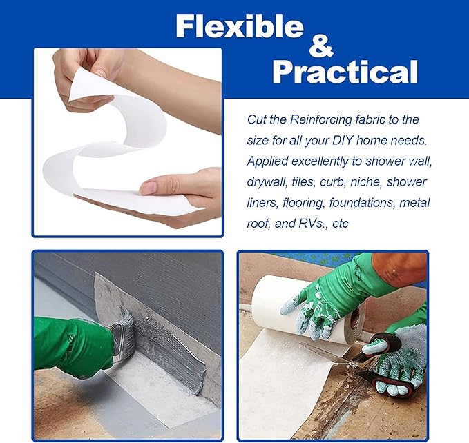 3.3 Ft x 115 Ft Waterproofing Membrane Fabric, Reinforcing Anti Fracture Geo Textile Mesh Drywall Tape, Liquid Waterproof Membranes Roof Tape for Shower Wall, Seams, Joints