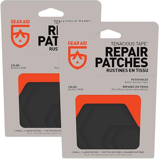 GEAR AID Tenacious Tape Hex – 2.5” & 1.5” Repair Patches (8 Patches: Four 2.5” & Four 1.5”, Black) – Peel-and-Stick Outdoor Nylon Fabric to Fix Holes and Burns in Down Jackets, Rain Gear and Tents