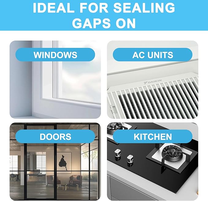 Window Sealing Tape Weather Stripping 2 Inch x 50 Yards Clear Window Insulation Draft Isolation Sealing Film Tape for Shower Glass Gaps Seal Windproof, Residue Free(2 Inch x 50 Yards White)