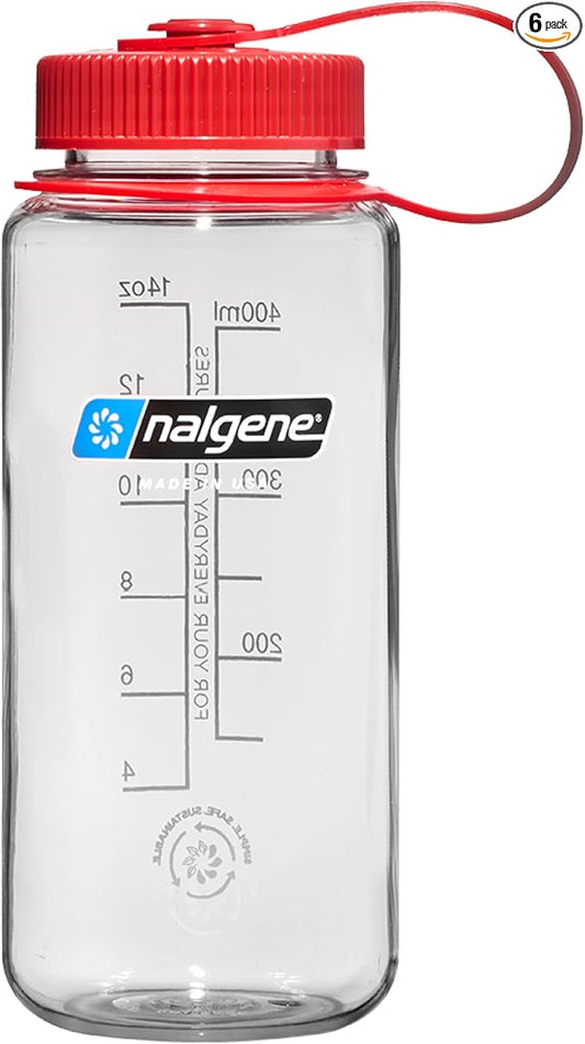 Nalgene Sustain Tritan BPA-Free Water Bottle Made with Material Derived from 50% Plastic Waste (Using ISCC Certified Mass Balance), 16 OZ, Wide Mouth, Clear (Pack of 6)