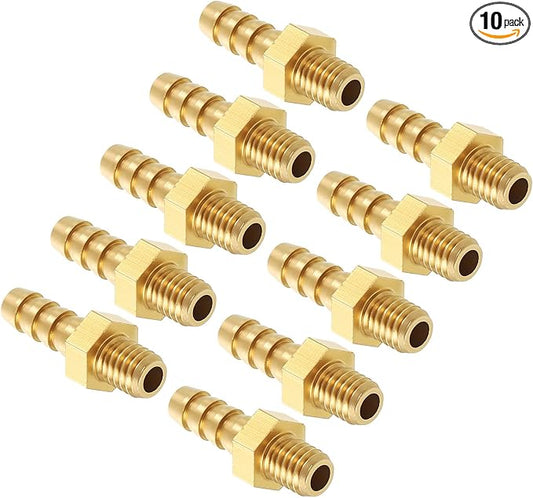 Pack of 10 Brass Hose Barbs Fittings 3mm Hose Barbs to M3x0.5 Male Fittings for Home Machines, Massage Bathtubs, and Irrigation Systems