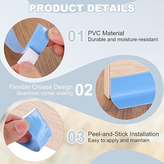 PATIKIL 1" x 16.4 ft Caulk Tape, Caulk Strips PVC Self Adhesive Caulking Tape Waterproof Edge Protectors for Bathroom Accessories Kitchen Countertop, Blue