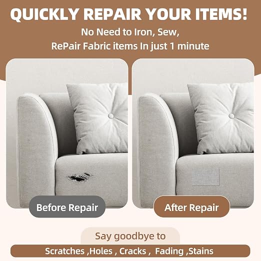 Fabric Repair Patch, 17X158 Inch Fabric Large Repair Tape, Self-Adhesive Patches for Furniture, Sofa, Car Interior, Shoes, Hand Bag, Clothing (Blue Grey, 17X158 Inch)