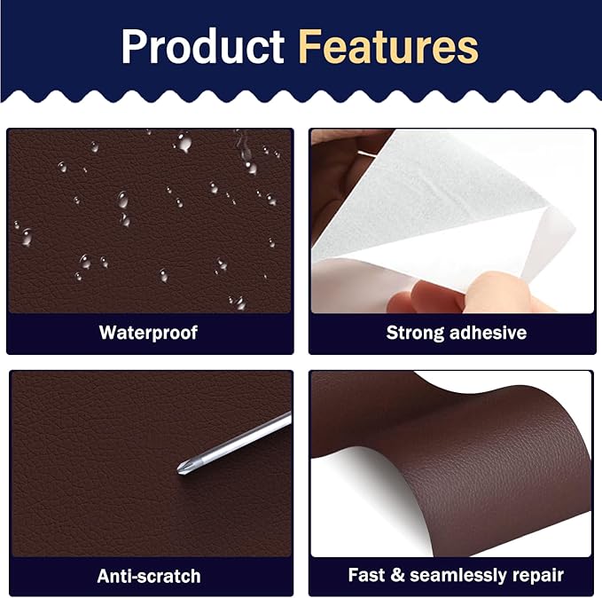 Zenyao Leather Repair Patch Tape - Self Adhesive Leather Repair Kit for Car Seat Furniture, Heavy Duty Vinyl Repair Patch for Couch Sofa, Waterproof Fix for Tears, 16x60 Inch Roll, Brown Burgundy