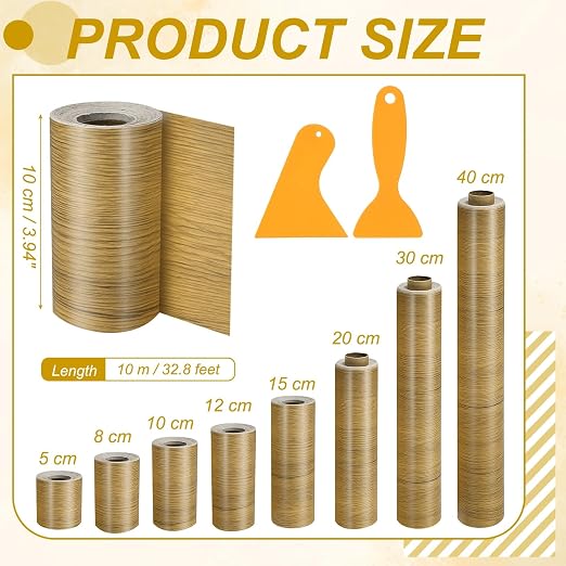PATIKIL Wood Grain Repair Tape, 4" x 33' Self Adhesive Realistic Wood Tape with Scraper Durable Repair Patch for Furniture Floor Window Door Table DIY Home Decor, Yellow Teak