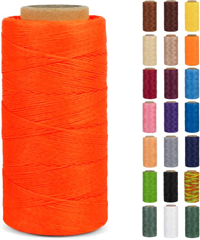 0.8mm Waxed Thread for Leather Sewing 284 Yards 150D Flat Wax String Sewing Thread, Waxed Cord for Bracelet Making Bookbinding Shoe Repairing Leather Projects DIY Crafts (Fluorescent Orange)