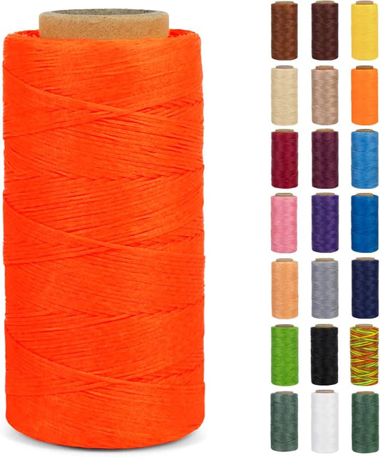 0.8mm Waxed Thread for Leather Sewing 284 Yards 150D Flat Wax String Sewing Thread, Waxed Cord for Bracelet Making Bookbinding Shoe Repairing Leather Projects DIY Crafts (Fluorescent Orange)
