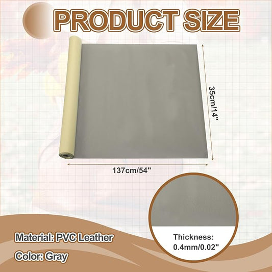 MECCANIXITY Leather Repair Patch 14"x54" Self-Adhesive Leather Vinyl Repair Tape Kit for Furniture Couches Sofa Chair Car Boat Seats Jackets, Gray