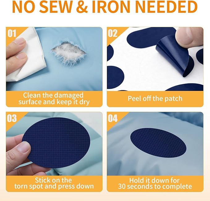 Waterproof Self-Adhesive Fabric Repair Tape - Tent Repair Kit,51pcs Nylon Fabric Patches for Tent, Jacket, Clothes, Puffer Down Jacket,Sleeping Bag, Outdoor Gear Tenacious Repairs Tape, Dark Blue