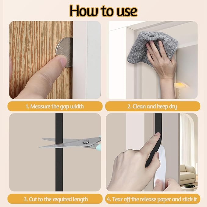 1 in Wide x 1/8 in Thick x 33FT Foam Weather Stripping Door Seal,Window Sealing Tape，Single-Sided Self-Adhesive Insulation Sealing Strip,Black