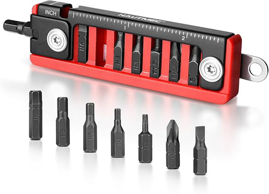HAUTMEC 7 IN 1 Bike Multitool with Hex Wrenches, Screwdrivers, Ruler, Joint Levers, Key Ring for Bike Repair Tool Kit Christmas Gifts for Him Husband Birthday Gifts from Daughter Son Wife Kids,HT0420
