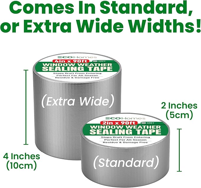 ECOHomes Window Weather Sealing Tape | Winter Weather Stripping Tape to Block Cold Drafts Through Window Gaps and AC Units, Insulation Seal and Draft Blocker for Home (4 Inch by 90 FT, Grey)