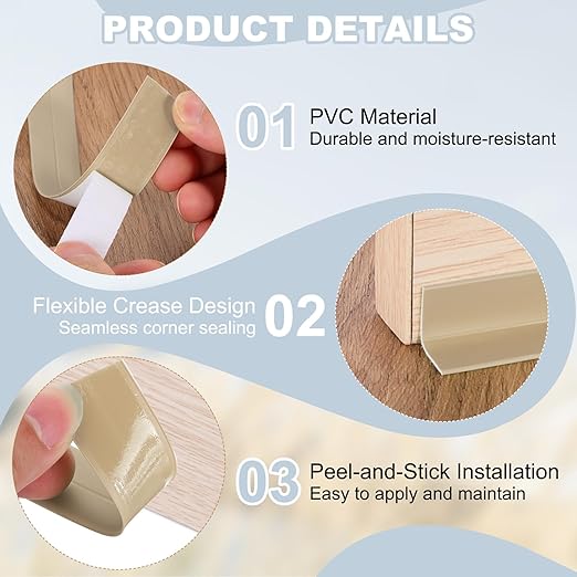 PATIKIL 1" x 3.3 ft Caulk Tape, Caulk Strips PVC Self Adhesive Caulking Tape Waterproof Edge Protectors for Bathroom Accessories Kitchen Countertop, Beige