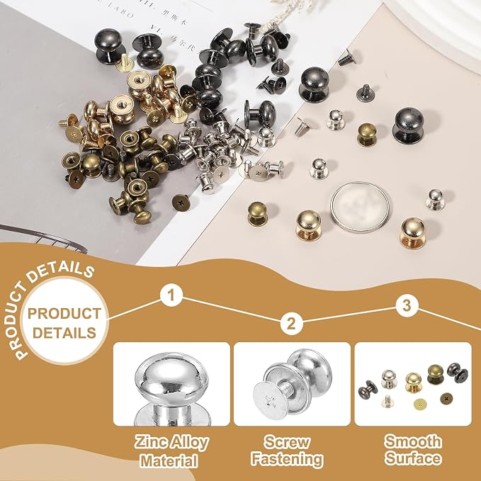 PATIKIL 8 mm Leather Rivets, 20 Sets Ball Head Stud Screw Back Round Head Button Chicago Screw Nipple Stud Rivet for Leather DIY Craft Handbag Belt Repairs, Silver Tone