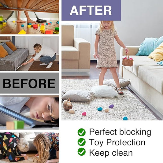 RowinsyDD 8 Pack Toy Blocker for Furniture, Clear Under Couch Blocker, Stop Things Going Under Sofa or Bed, 16" L x 3.2" H, Adjustable Gap Bumper for Furniture with Strong Tape