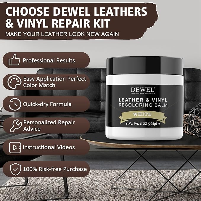 DEWEL Leather Recoloring Balm, White Leather Color Restorer for Scratched and Faded, Leather Scratch Remover, Upgrade Leather Repair Kit for Restore Couches, Car Seats, Shoes, Boots