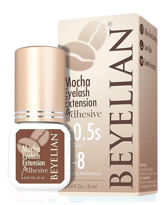 BEYELIAN Brown Eyelash Extension Glue 0.17fl.oz/5ml / 0.5 Sec Drying Time/Retention – 7-8 Weeks/Brown Adhesive/Professional Hypoallergenic Formaldehyde-Free Lash Extension Glue Supplies