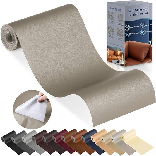 YAFLC Leather Repair Patch for Furniture, 4" x 63" Self Adhesive Leather Repair Kit Vinyl Repair Tape for Car Seat Sofa Jackets Couches Chair Khaki