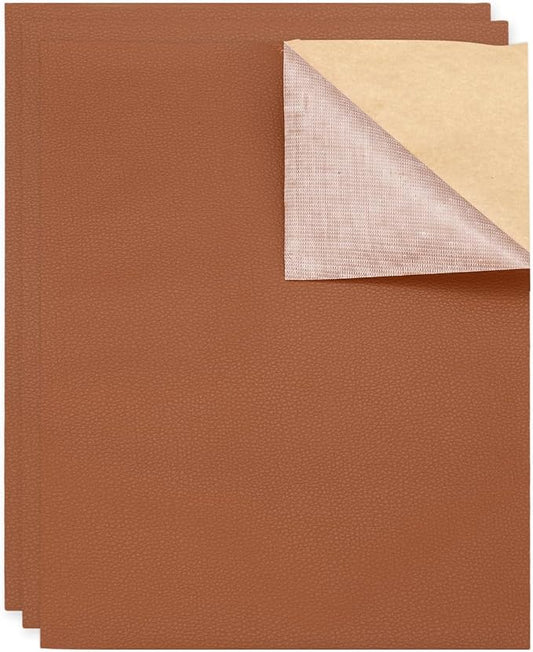 MECCANIXITY 5 Pcs Leather Repair Patch 10"x12" Self-Adhesive Leather Vinyl Repair Tape Kit for Furniture Couches Sofa Chair Car Boat Seats Jackets, Light Brown