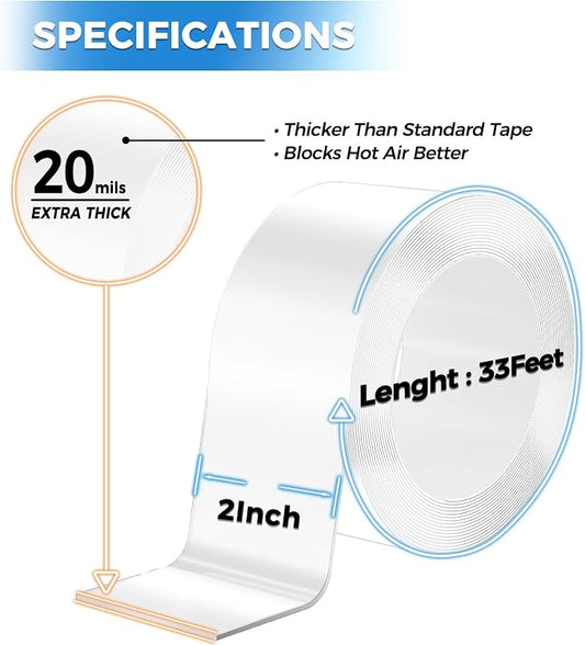 SWRT 20-Mil Thick Window Weather Sealing Tape Residue-Free, Heavy Duty Window Insulation for Summer, Weather Resistant, 2”x33FT Air Conditioner Window Seal Blocks Drafts for Doors Windows