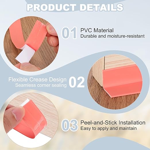 PATIKIL 1" x 3.3 ft Caulk Tape, Caulk Strips PVC Self Adhesive Caulking Tape Waterproof Edge Protectors for Bathroom Accessories Kitchen Countertop, Pink