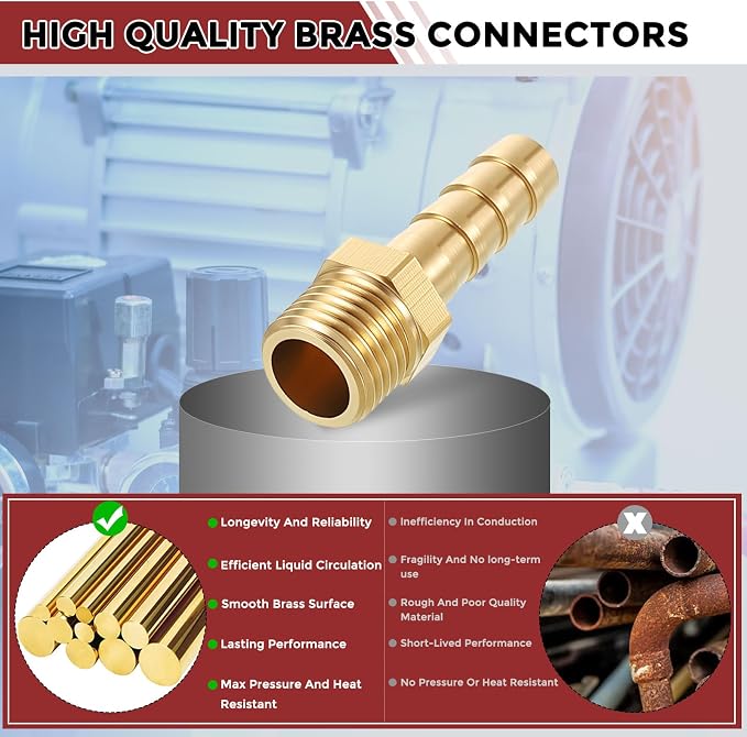 Pack of 1 Brass Hose Barb Fittings Adapter Connector 6mm Hose Barb to M10x1 Male Fittings for Home Machines, Massage Bathtubs, and Irrigation Systems