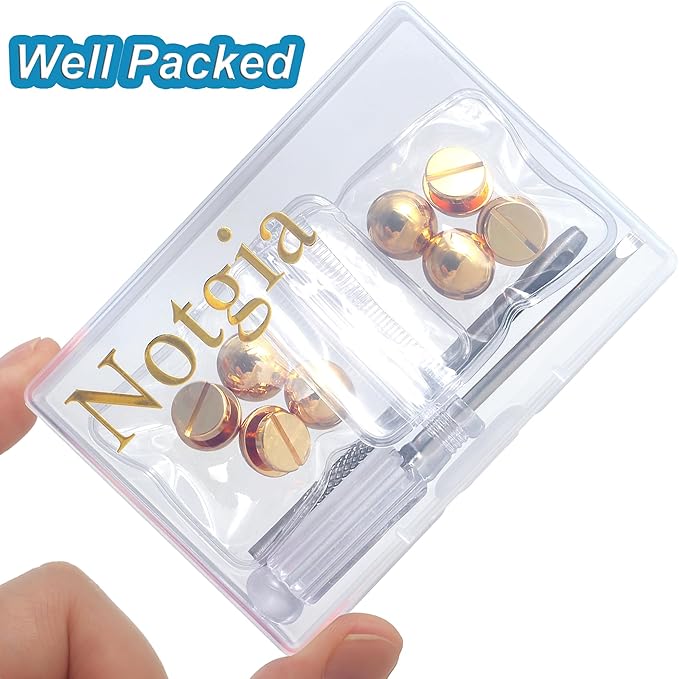 Notgia 8 Sets 12MM Purse Hardware Brass Studs for Clothing Rivets for Leather Purse Feet for Handbags Spikes and Studs for Repair and Decorate Clothing Shoes Belt Pet Collar Leather Craft (Gold)