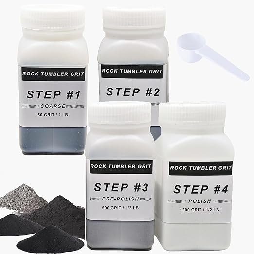 3 LB Rock Tumbler Grit and Polish Refill Kit, 4-Step Tumbling Media Coarse/Medium/Pre-Polished/Final Polish, Silicon Carbide Grit, Ideal for Any Rock Tumbler & Stone Polisher (3 LB)