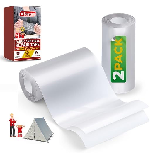 XFasten Fabric and Vinyl Repair Tape, Clear, 3-Inches by 20-Inches (2-Set), Waterproof Vinyl Repair Hole Patch Kit for Tent, Exercise Ball, Kayak, Inflatable Bed, Pool Float, and Airbed Mattress