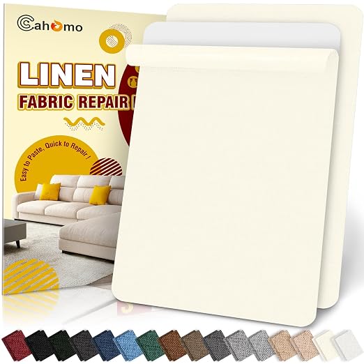 Linen Repair Tape 2Pcs 8x12 inch, Self Adhesive Fabric Patches, Couch Repair Patch Kit, Fabric Repair Tape for Furniture, Sofas, Carpet, DIY, Headboards, Chairs, Pillows, Linen Goods - Beige White