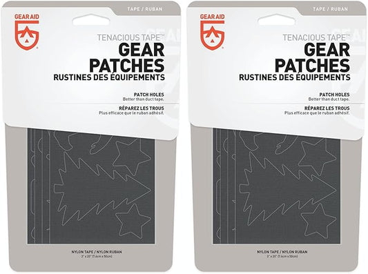 GEAR AID Tenacious Tape Gear Patches for Jacket Repair, Black Nylon, Camping, 3" x 20", 2 Pack